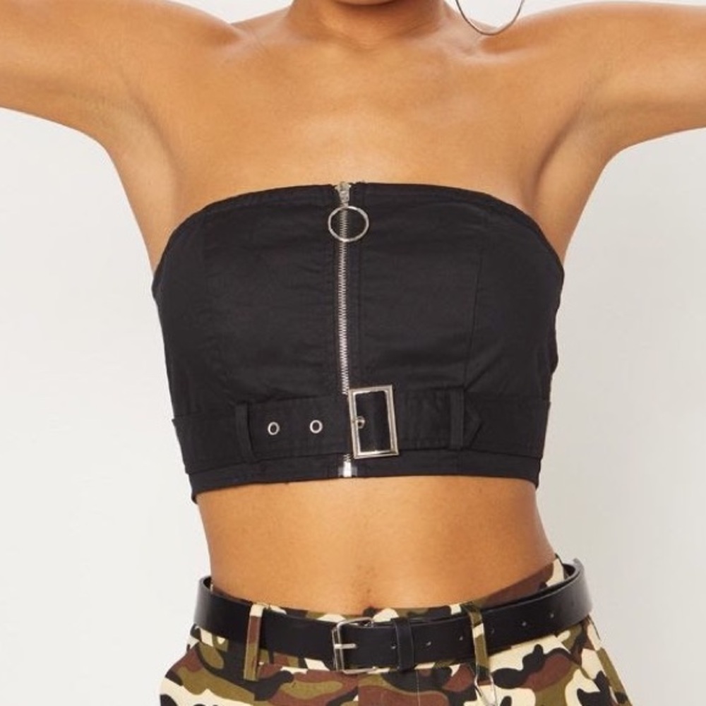 PrettyLittleThing Zip Up Buckle Tube Top